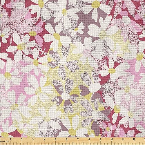 Miniatura 26 de Ambesonne The Yard, tela floral de ensueño de The Yard, flores retro onduladas con estampado abstracto de aura bohemia, tela de microfibra para