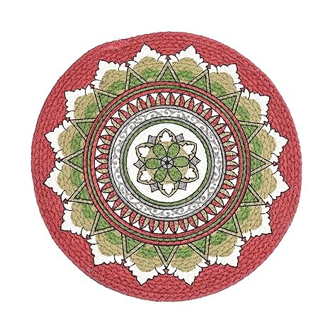 LEGACY 100% Cotton Placemats Side Table Best for Bed-Side Table, Center Table, Dining Table, Shelves | Home Decorators Size:-(37 CM). (Red Pattern, 2)