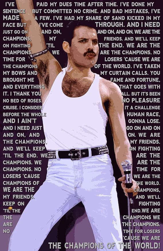 Amazon Nlopezart フレディ マーキュリー クイーン We Are The Champions ライリックス イラスト ロックンロール ミュージック アイコン ポップ アート ポスター プリント 11x17インチ 11x17 アートフレーム ポスター オンライン通販