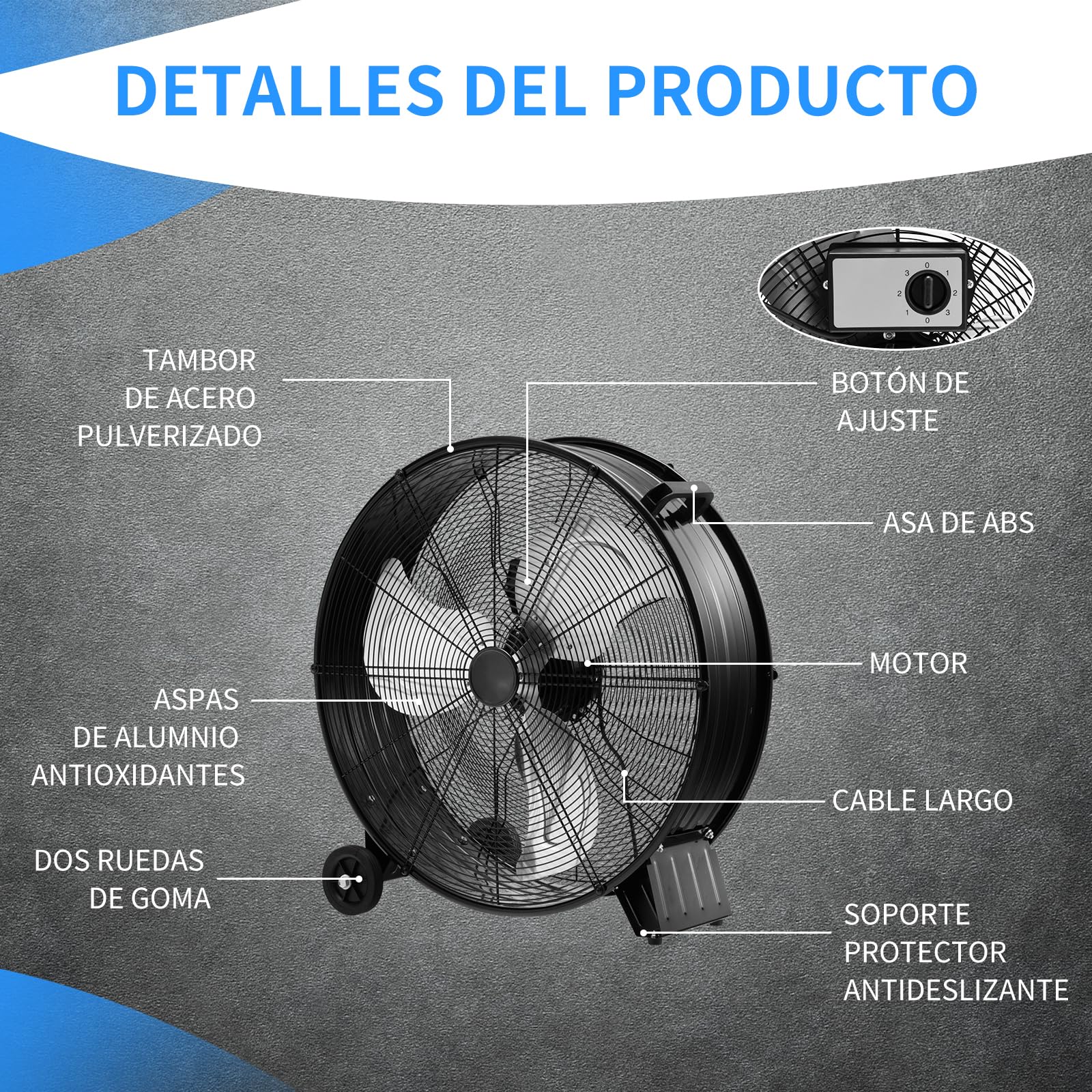 COSTWAY Ventilador Industrial de 180W, Ø65cm Ventilador de Tambor con Asa Lateral, 2 Ruedas, Soporte Antideslizante, 3 Velocidades, 3 Aspas Metálicas, Potente de Aluminio para Garaje y Almacén (Negro)