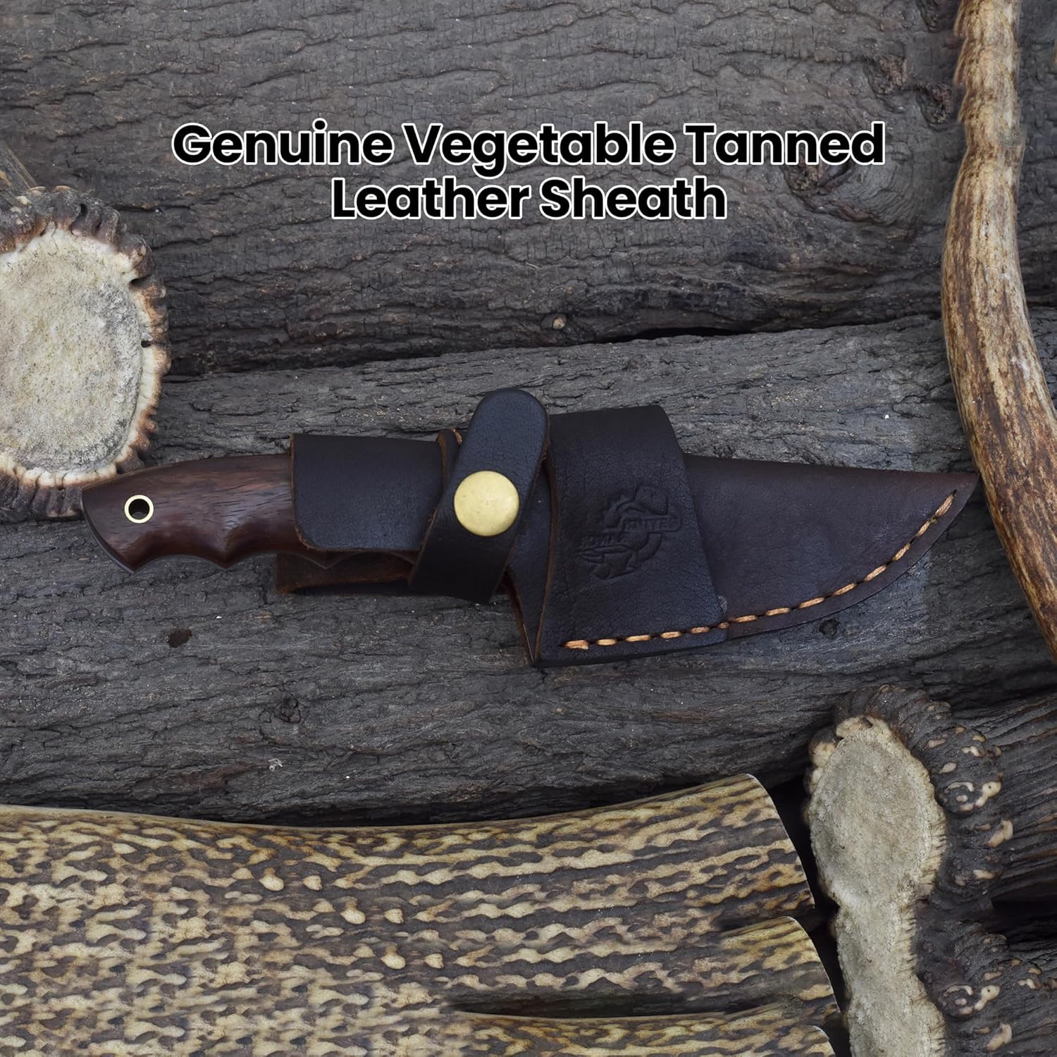 Knives Ranch Handmade Hunting Knife – Damascus Steel Skinning Blade – Full Tang – Rosewood Handle – Horizontal/Vertical Leather Sheath – Fixed Blade EDC Tool
