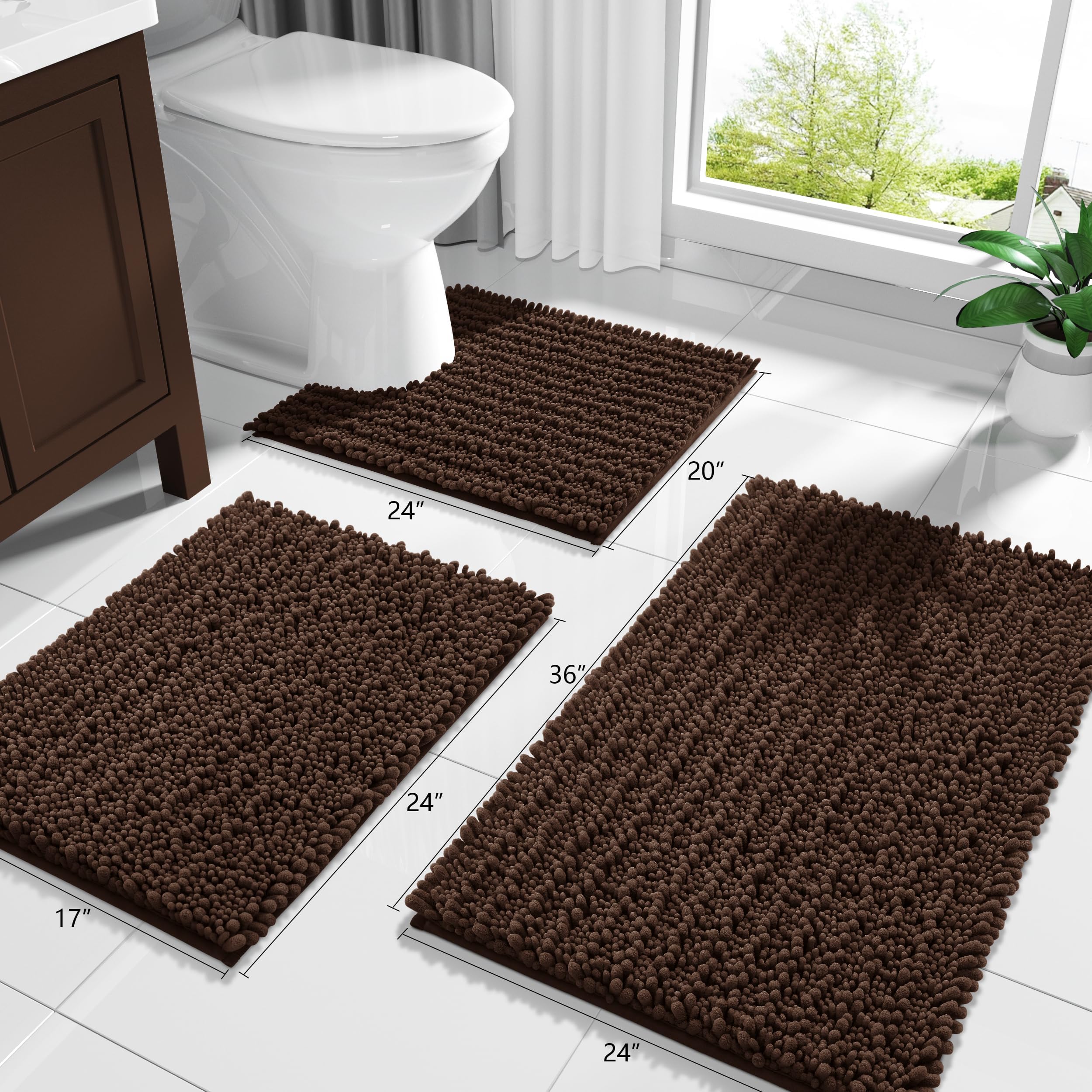 Chenille Bath Mat - Soft & Absorbent Brown -8