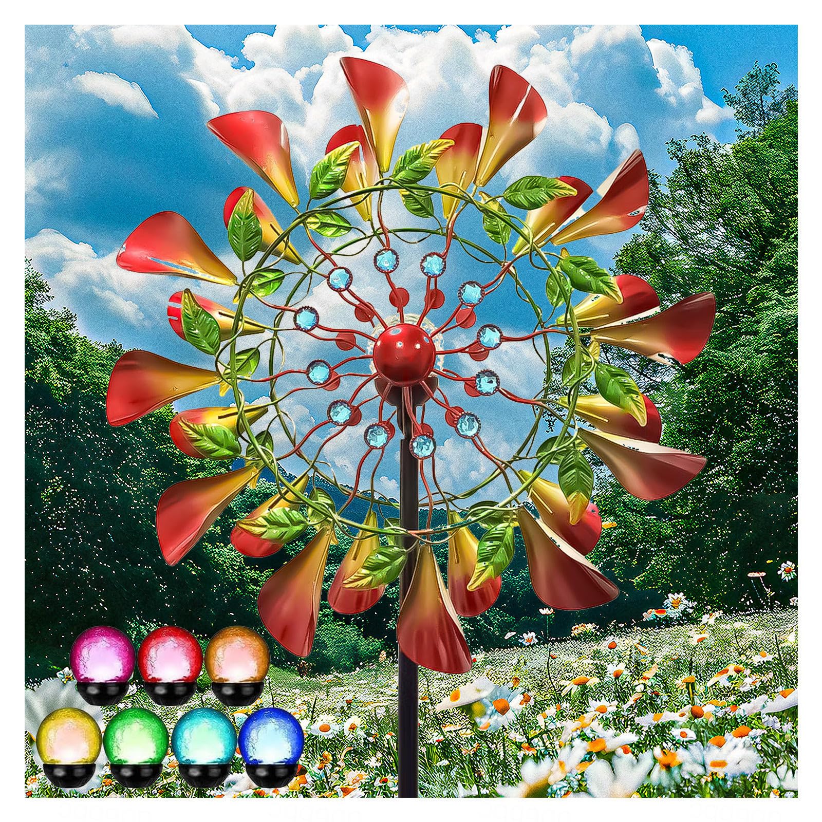 HAZARA 83 Pollici Girandole da Giardino Filatori del Cantiere Eolico Colore LED Che Cambia Sfera di Vetro Ad Energia Solare Mulini A Vento da Cortile