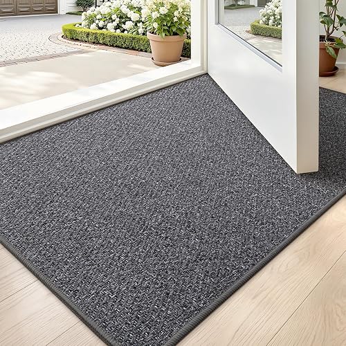 LUMI Ultra Thin Indoor Door Mat 24'x36', Entrance Doormat, Charcoal Gray