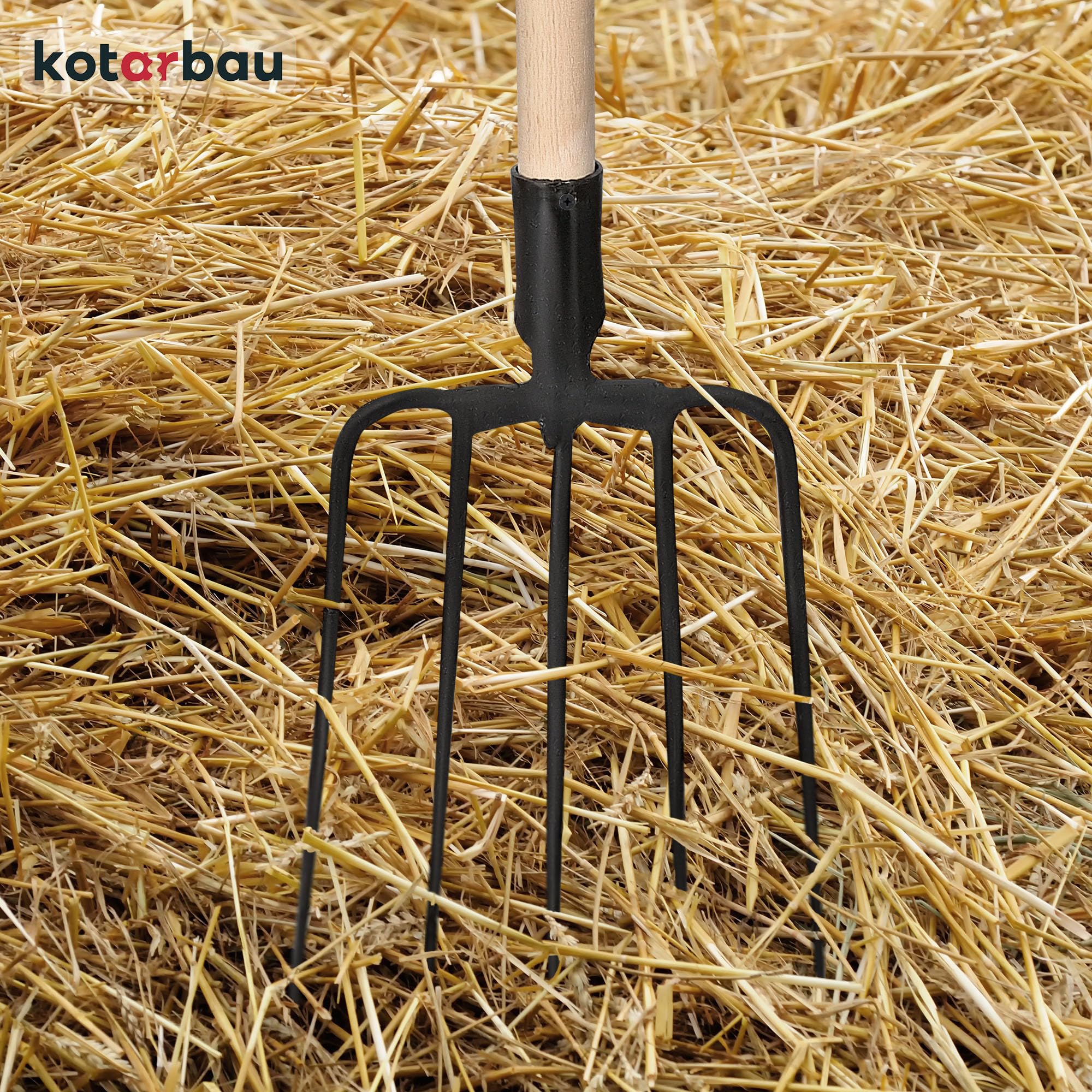 KOTARBAU® Horca de Acero con 5 Dientes, Horca de jardín para Compost, Horca con Mango de Madera en T, Horca para airear Suelos, Horca para ablandar la Tierra y airear el Compost, Horquilla Campo