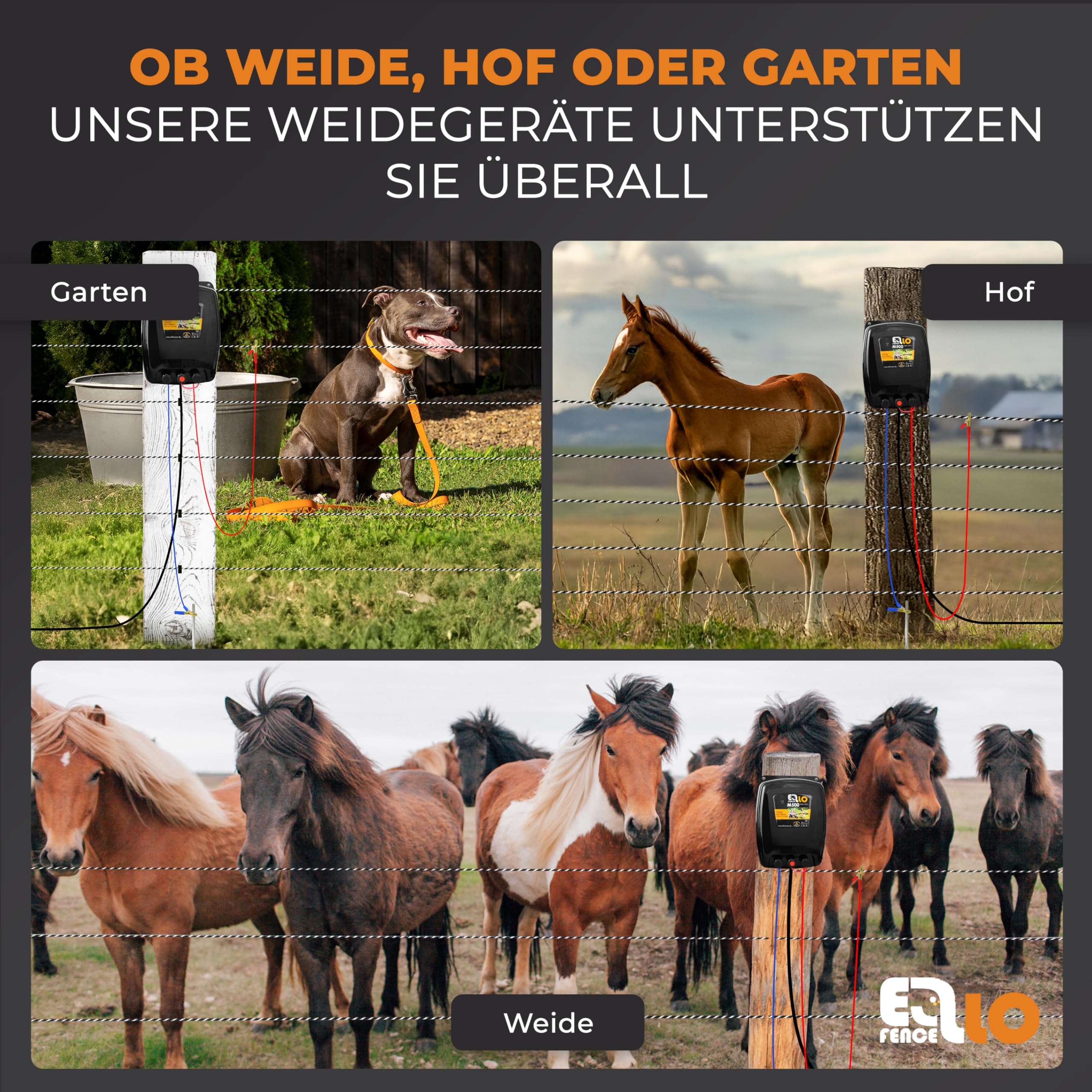 Weidezaungerät 230V Netz (M500) - Extra starkes & leises Elektrozaungerät - Premium Weidegerät für alle Haus- und Nutztiere geeignet - Stromzaungerät mit Zaunkontrollanzeige