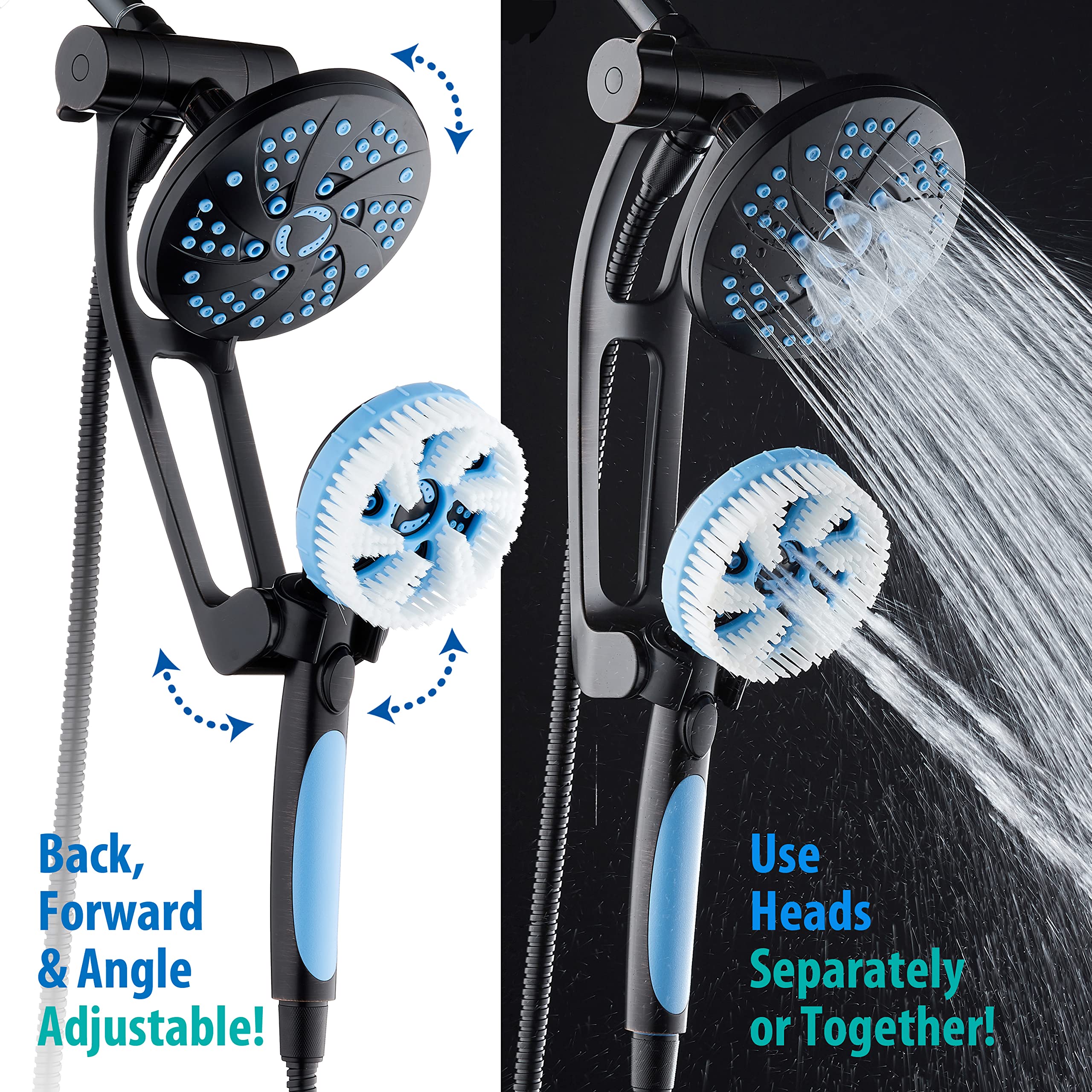 Hotel Spa Aquassage 6 en 1 de alta presión - Combo de 3 vías de 76 modos, cabezal de ducha, ducha de mano, cuerpo, cepillo para el cabello y brazo en uno, dos soportes, manguera de acero inoxidable
