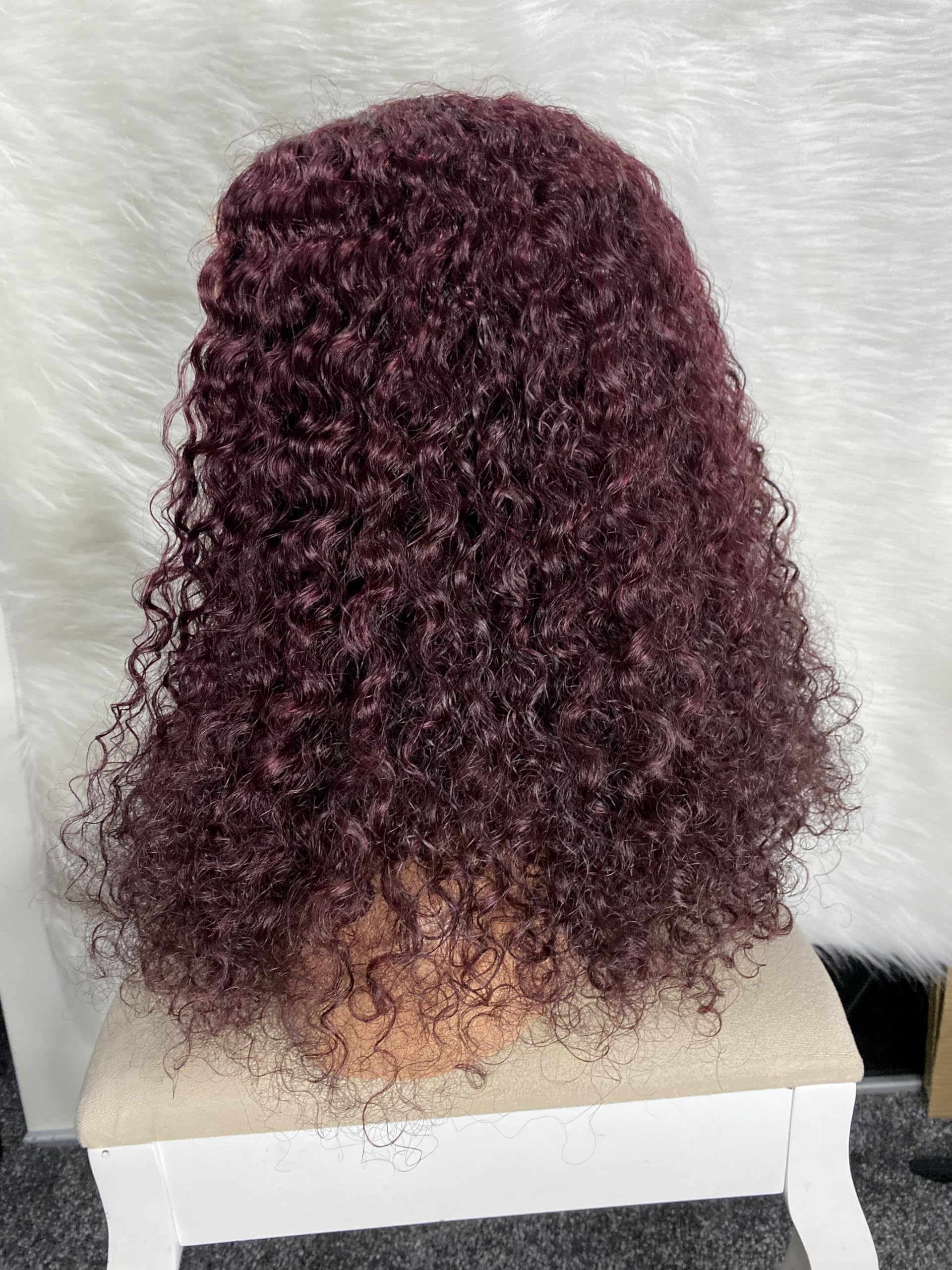 Human Hair Curly Wig, 20 inches, 4x4 Lace Closure, Water Curly, Piano Highlights (4&27), Burgundy (99j) (Burgundy (99j)) - Image 3