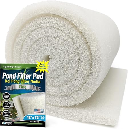 Classic Koi Pond Filter Pad FINE - White Bulk Roll Pond Filter Media, Ultra-Durable Pond Filters for Outdoor Ponds, Reusable Fish Pond Filter Material, USA, Aquatic Experts (3/4" - 1" x 12" x 72")