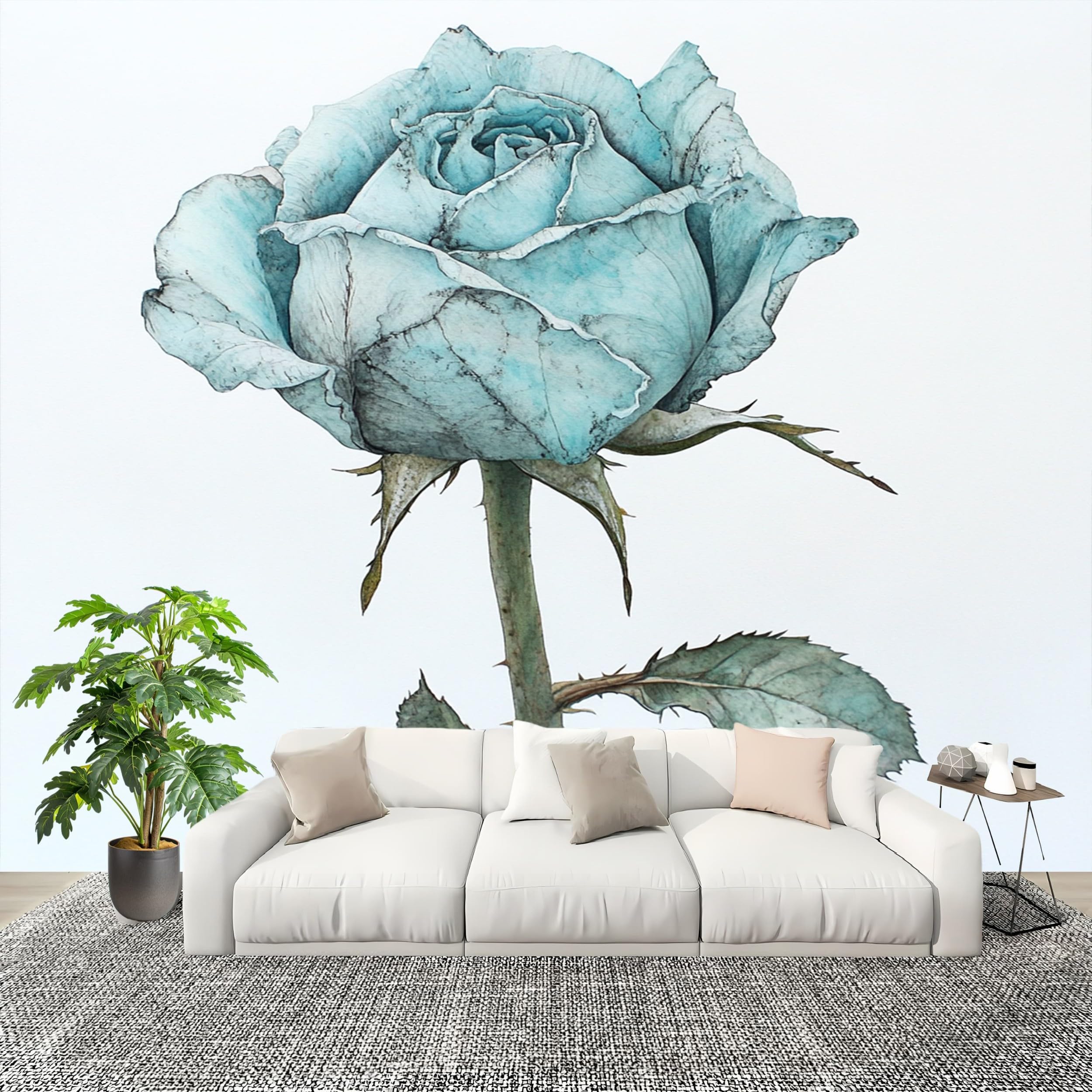 Décoration murale blanc et turquoise haut de gamme avec papier peint intissé 3D
