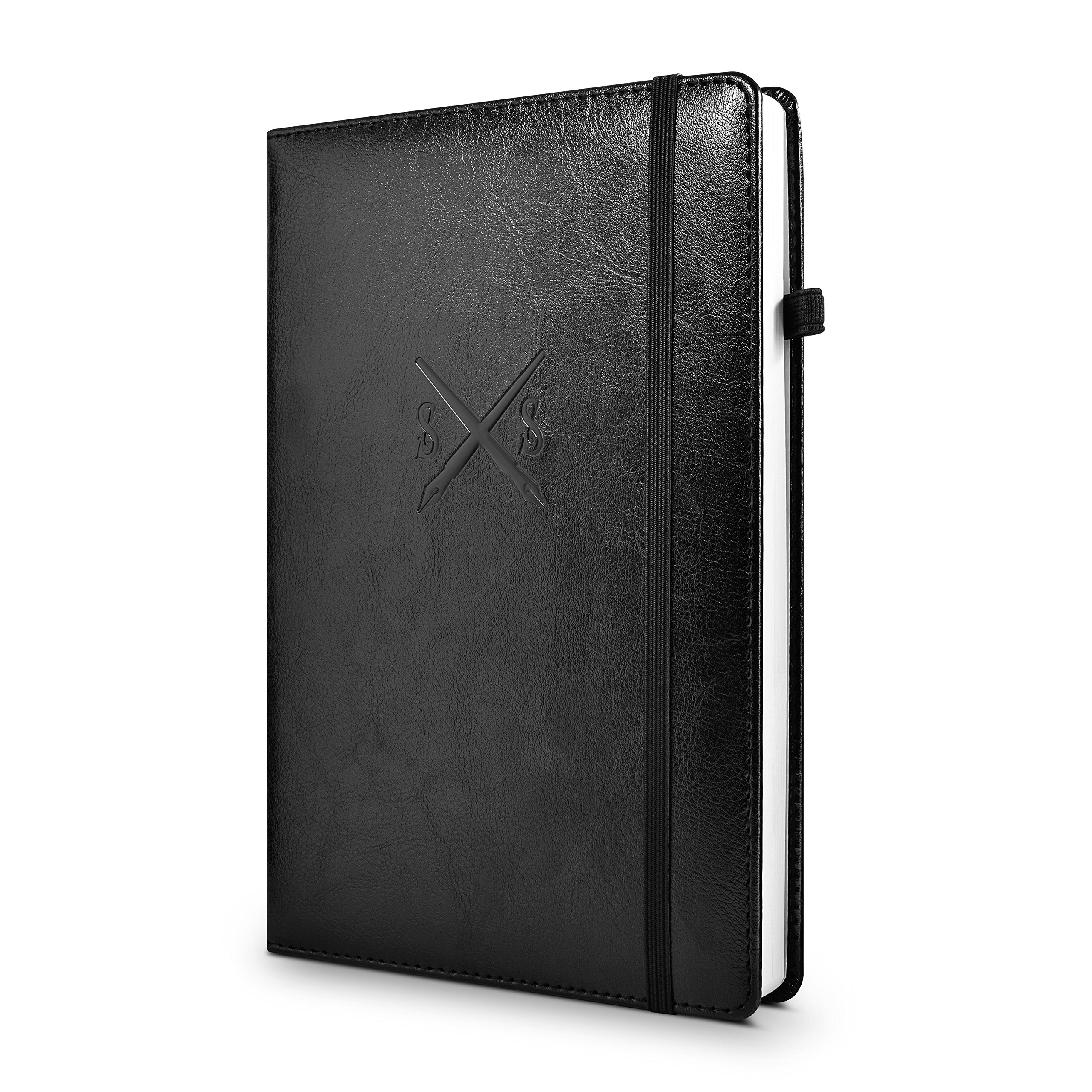 Bullet Journal - 240 Numbered Pages - Size A5 - Black PU Leather Journals - Premium Dotted Paper Notebook - Journaling Notebooks for Men and Woman - Sturdy Lay Flat Design with Pocket