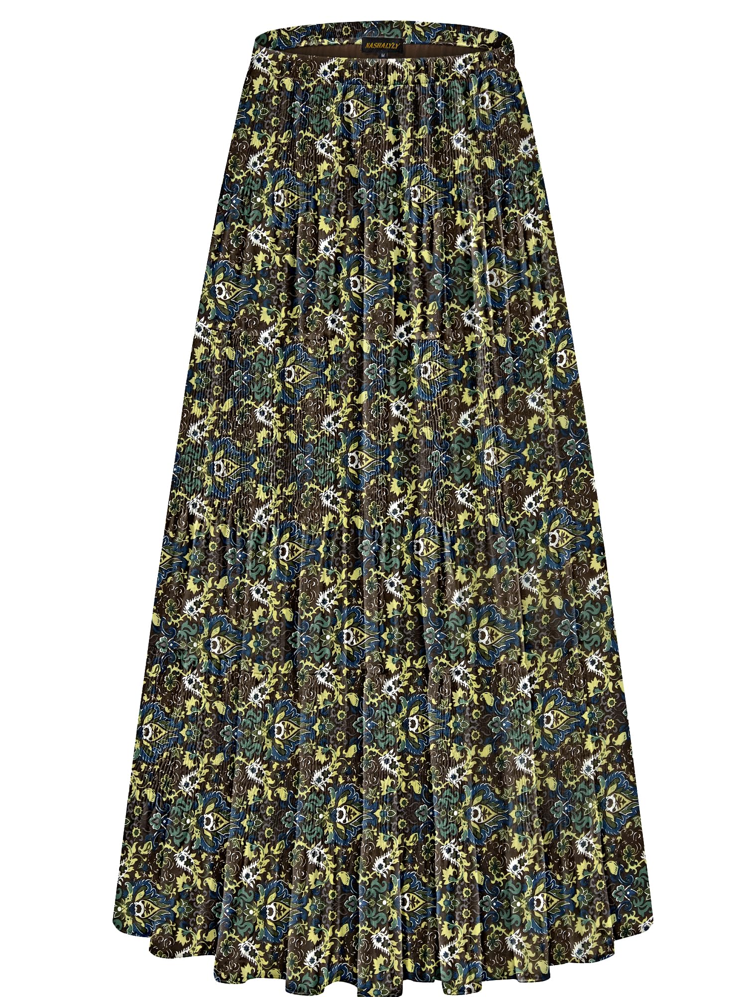 NASHALYLY Women's Chiffon Elastic High Waist Pleated A-Line Maxi Skirts