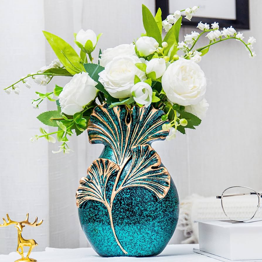 Amazon.co.jp: 青緑の花瓶、家の装飾のためのセラミック花瓶