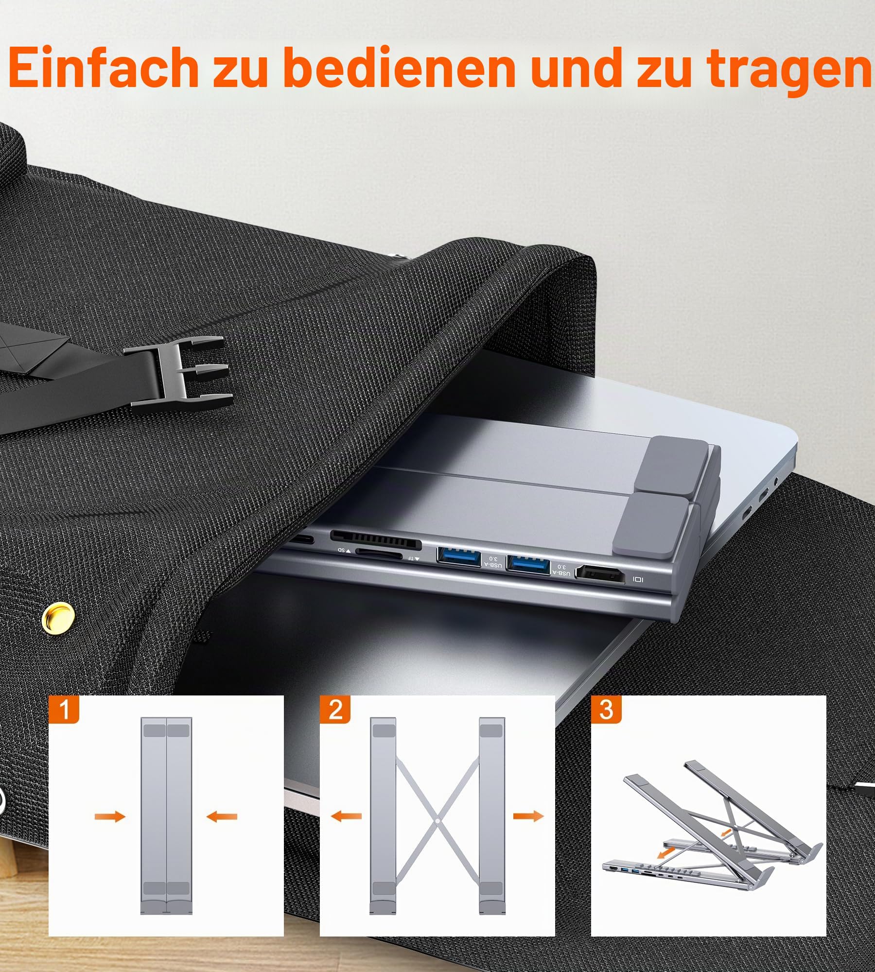 USB C Laptop Dockingstation Ständer,Dock Tablet Ständer, 8 in 1 Hub mit 4K HDMI, 2 USB 3.1, PD 100W, Universal Dockingstation für Mac Pro/Air/Dell/HP/Surface/Lenovo, Plug and Play