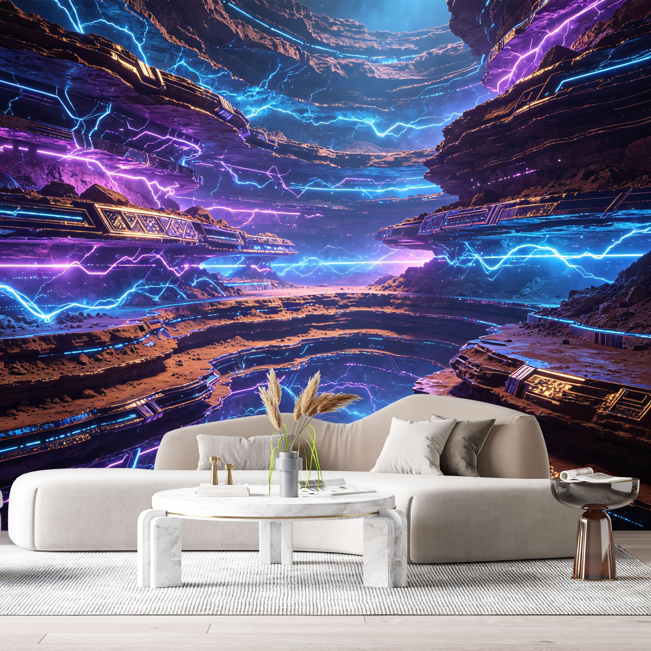 Custom Size Wall Murals Abstract Modern 3D Futuristic Cosmic Energy Lightning Stone Canyons SelfAdhesive Wall Fabric Removable Large Wallpaper for Photo Living Room