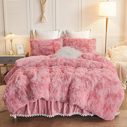 Miniatura 1 de LIFEREVO Juego de funda de edredón de 3 piezas de piel sintética lanuda de lujo, suave y esponjoso, juego de edredón con estampado de mármol