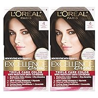 Vista 1 de L'Oreal Paris Excellence Creme - Coloración permanente para el cabello, castaño oscuro 4, 100% de cobertura de canas, paquete de 2