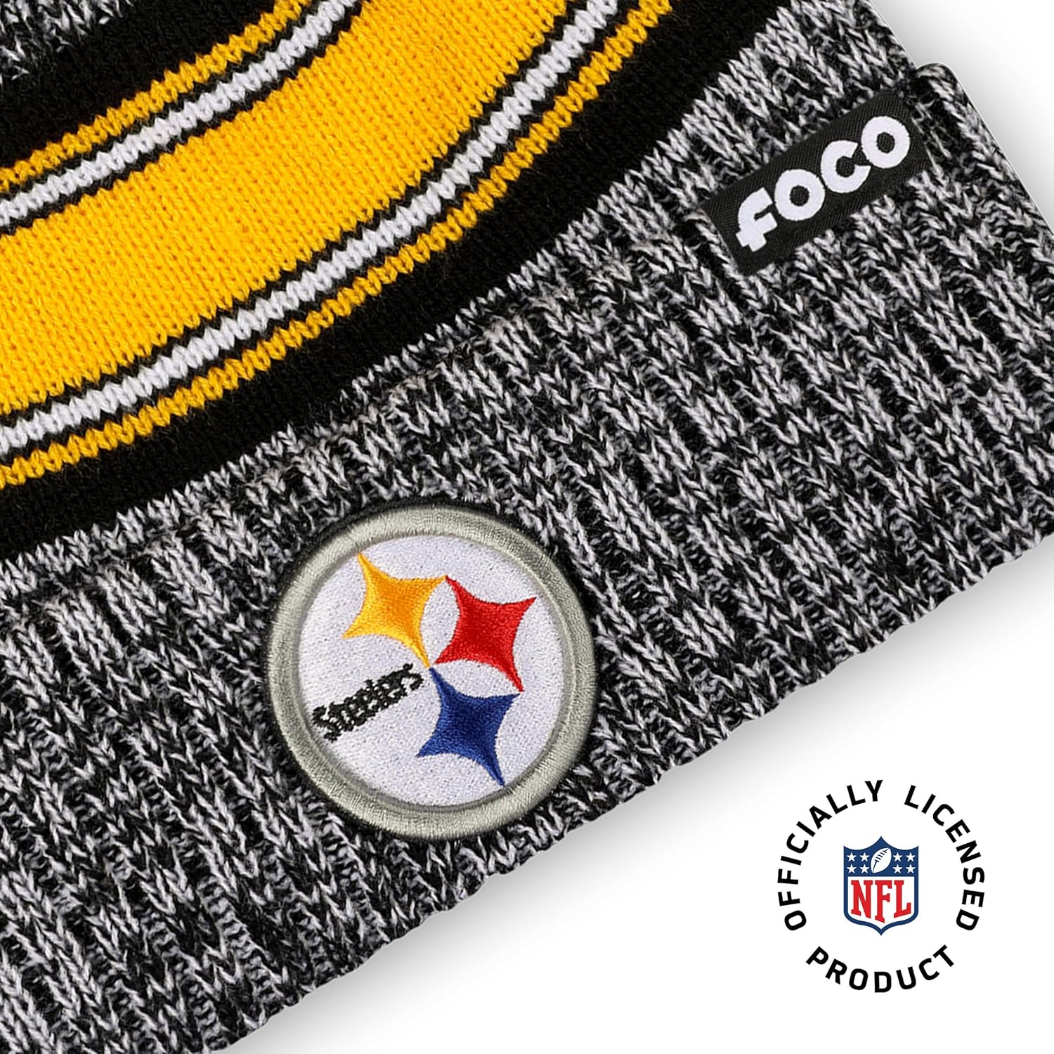 FOCO NFL Unisex-Adult NFL Team Logo Heather Stripe Pom Beanie Hat - Image 3