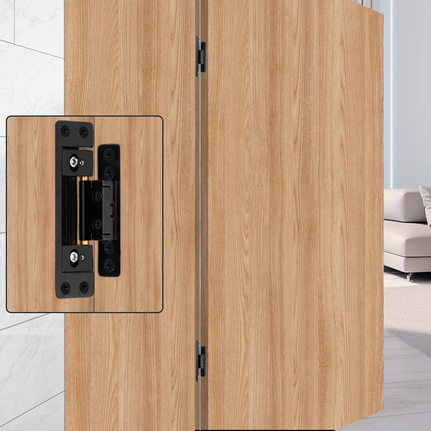 Hidden Door Hinges, Ultra-Thin Concealed Design, 110 Lb Load Capacity, 100 Degree One-Way Opening, Silent Operation Adjustable Hinges,Zinc Alloy, 2pcs