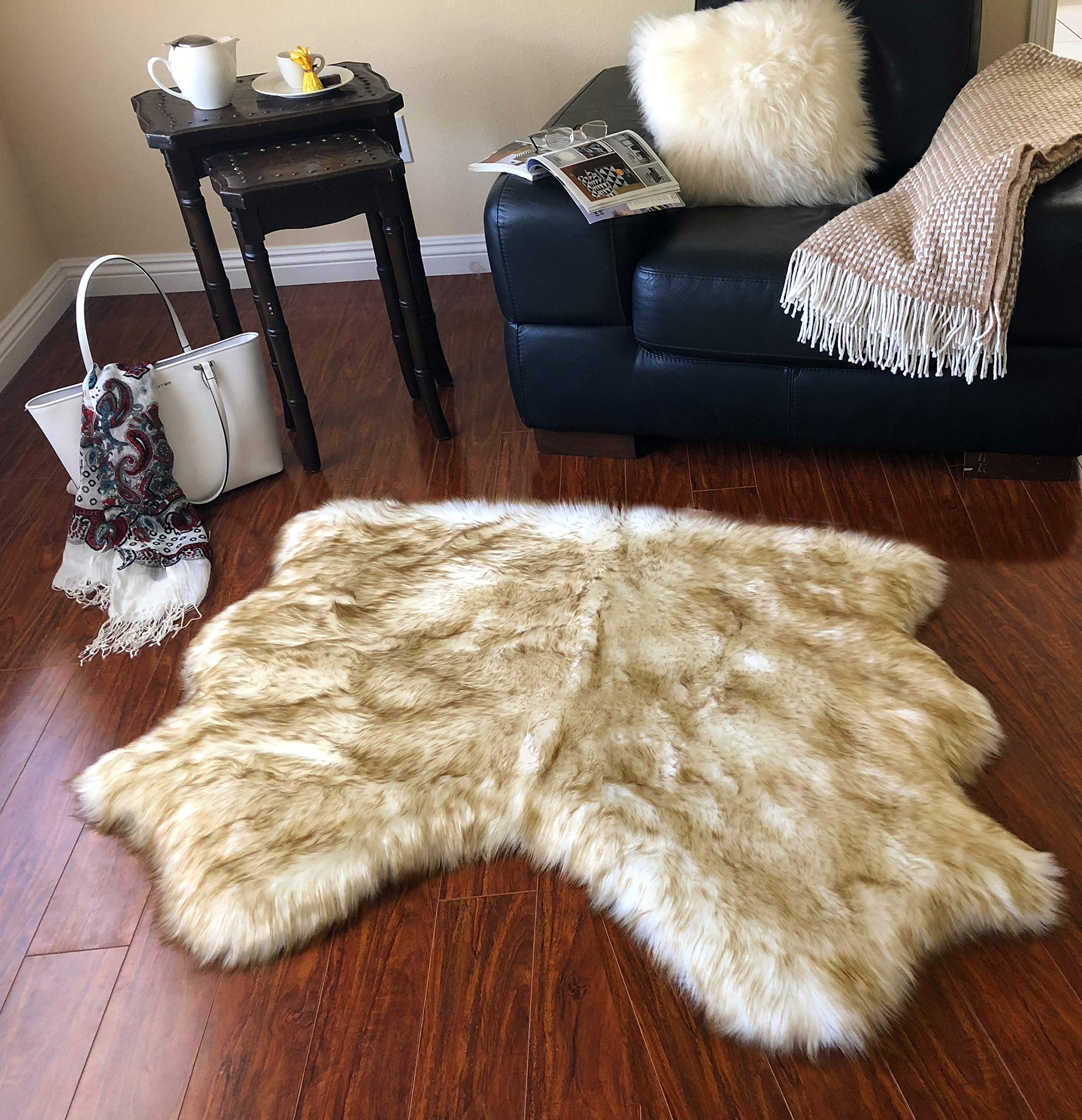 Free Shape Luxury Soft Fluffy Shag Area Rug Double Side by Side 3'x4', 90x120cm - Vegan Fur Ultra Soft Indoor Carpet Nursery Rugs for Bedroom Home