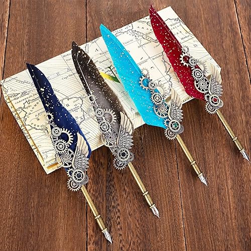 Miniatura 5 de NC Juego de caligrafía de plumas, incluye 5 botellas de tinta y 6 puntas de acero inoxidable reemplazables, bolígrafo de caligrafía para escribir,