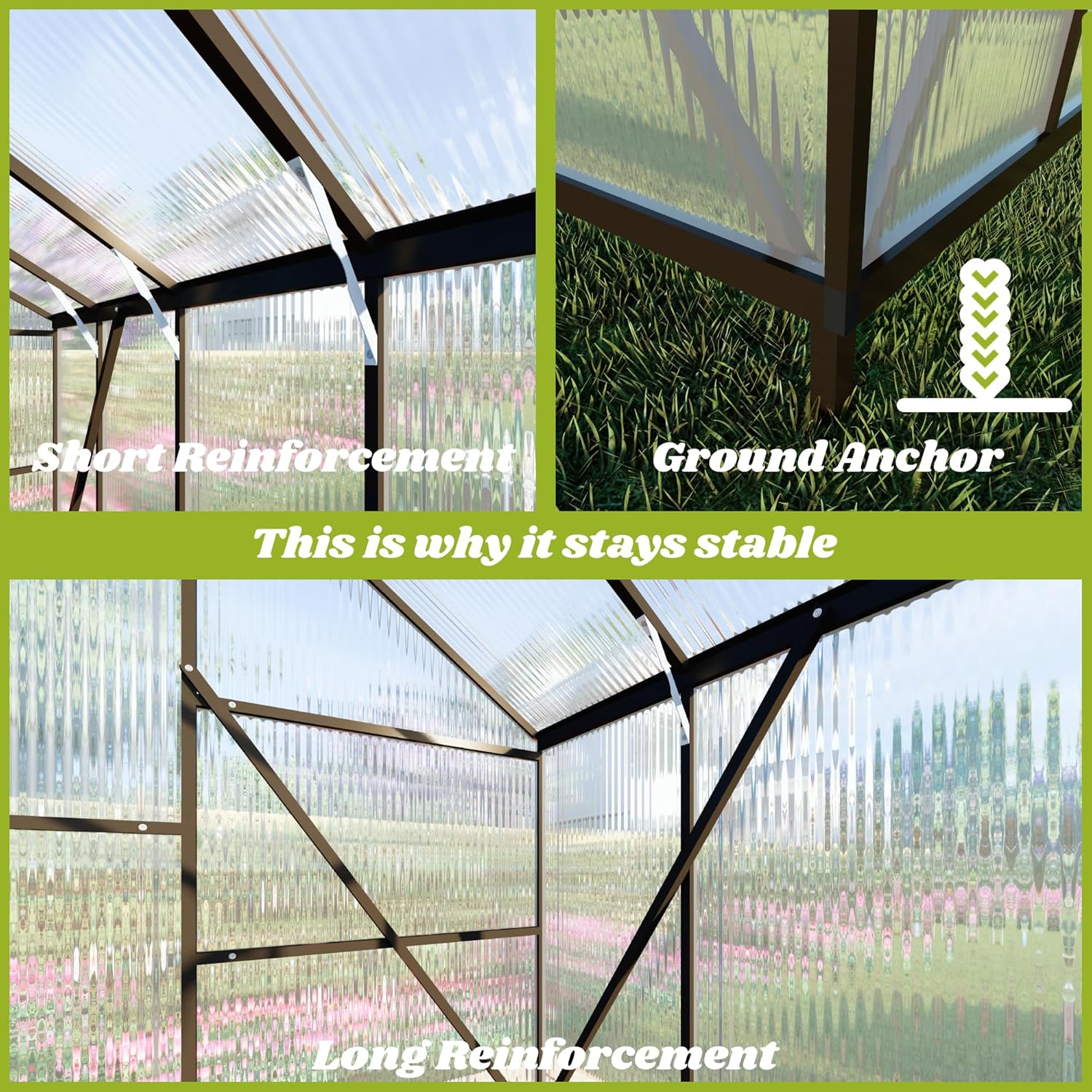8x8 FT Greenhouses for Outdoors, Polycarbonate Greenhouse with PC Panels, Greenhouses for Outdoors for Yard, Garden, Hobby, Charcoal Black