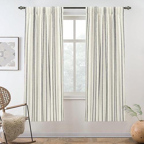 Vista 72 de DriftAway Cortinas opacas de mezcla de lino de 63 pulgadas de largo para dormitorio, cortinas de lino con estampado de rayas verticales, con Gris