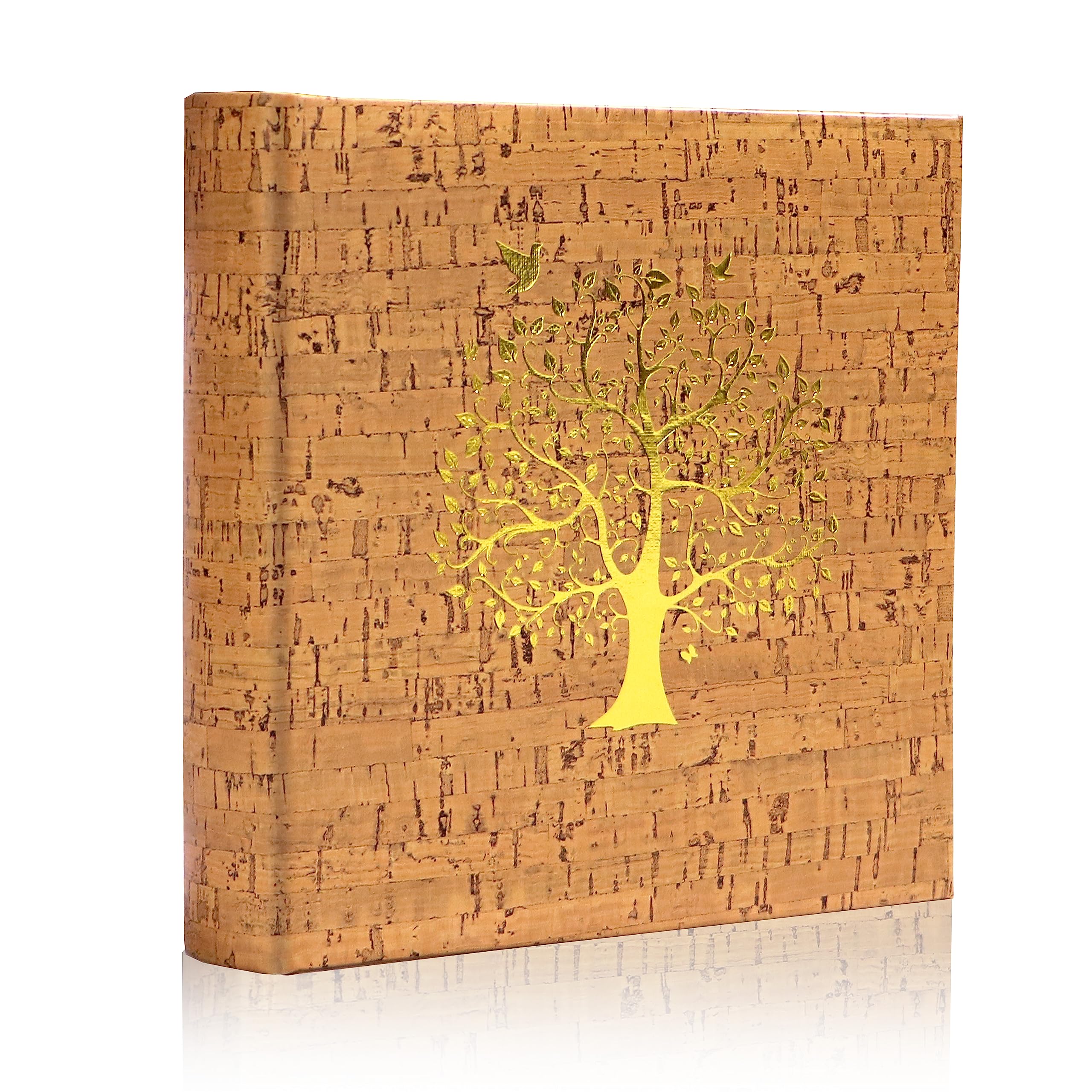 Holoary Photo Album 4x6 50 Sheets 100 Pages 200 Pockets Photos 2 Pictures Per Page, Faux Leather Spine and Printed Bark Texture Color Hot Stamping for Family Wedding Anniversary Baby Vacation (Tree