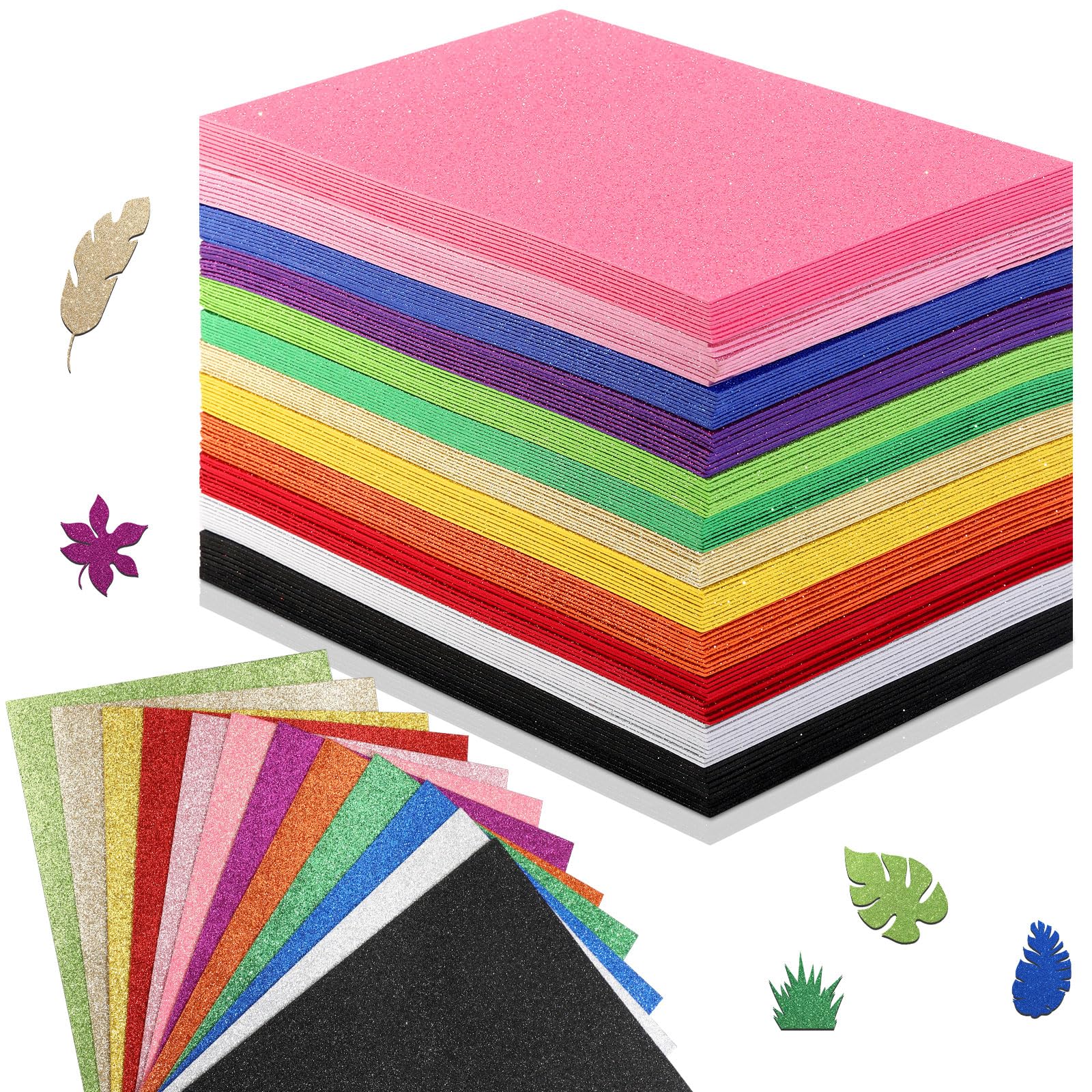 TaoBary Hojas de espuma EVA con purpurina de colores arcoíris para