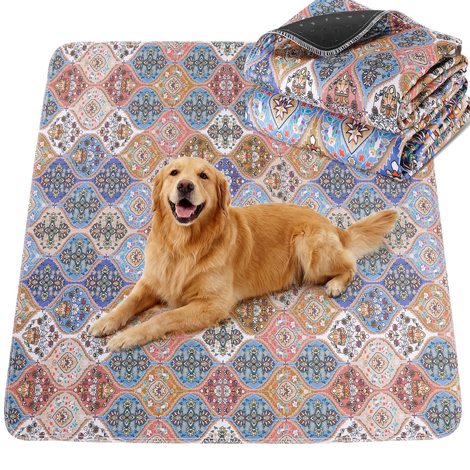 Gimars 91 x 121 cm, 2 Pezzi, Design Boho e Finitura Resistente, Traversine Lavabili per Cani, Tappetino Riutilizzabile per Addestramento Cuccioli, Assorbente, Antiscivolo e a Prova di Perdite