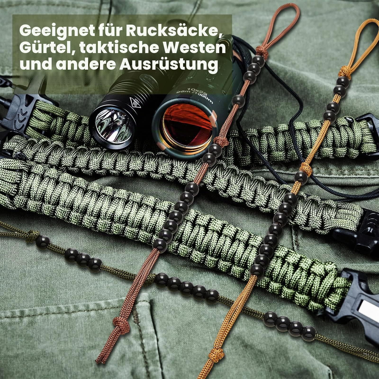 Pace Counter Beads 3 Stück Cord Ranger Perlen Wandern Ranger Pacecounter für Camping Wandern Outdoor Zubehör, 3 Farben, 22,9 cm lang