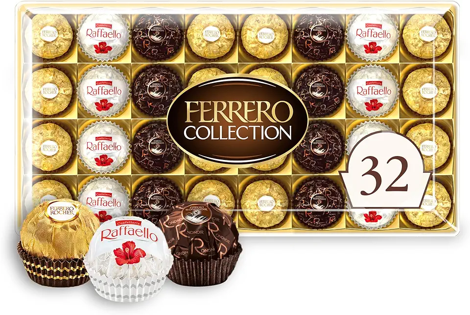 Ferrero Collection Premium Chocolate Candy Assortment of Hazelnut, Dark Chocolate and Coconut, 32 Count Holiday Gift Box, 12.7 oz