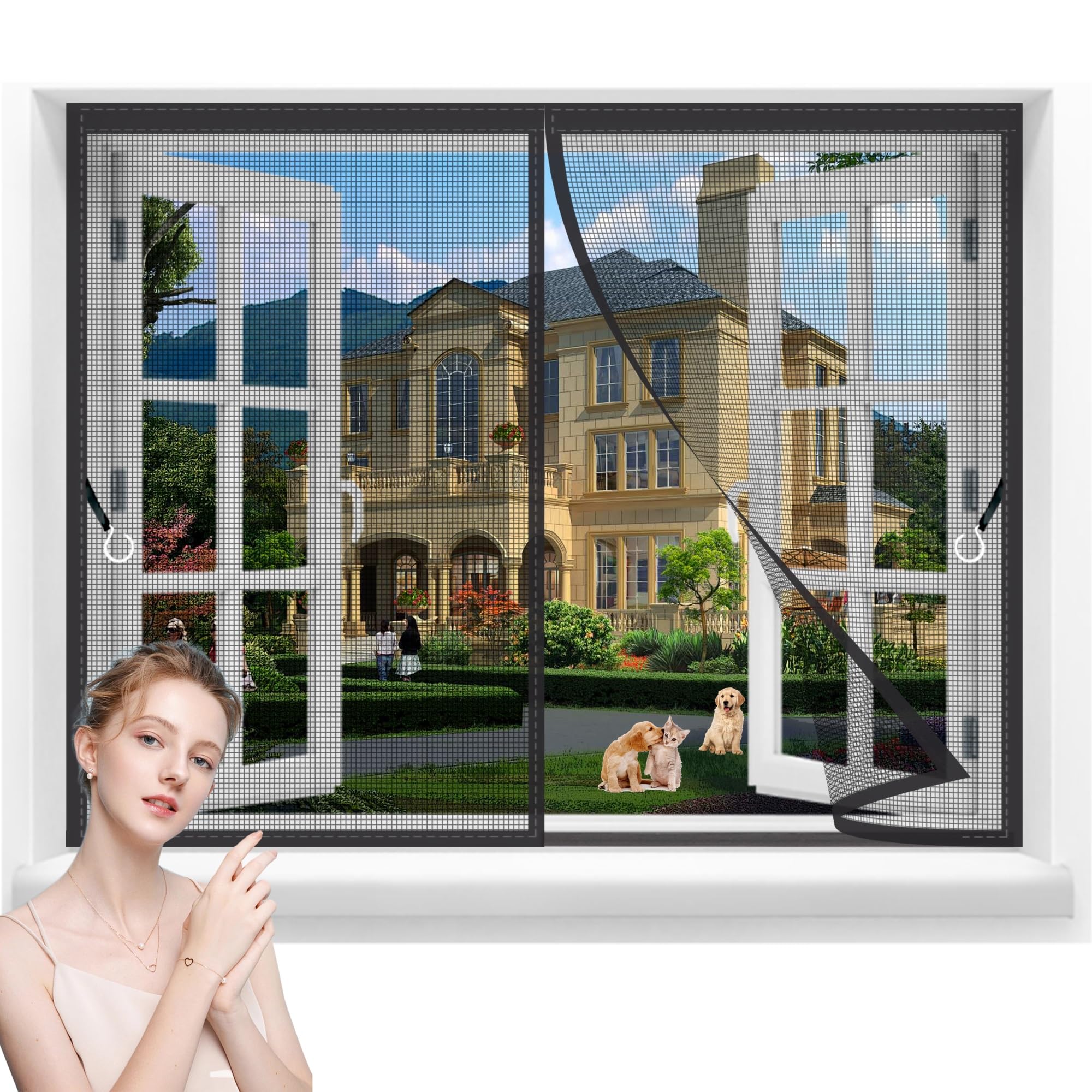 Prevent Pet Escape Window Curtains 160x210cm Screen Door Cat and Dog Partition Net Pets Proof Screen Door mesh Curtain Prevent Dogs Cats Running Out from Home Black