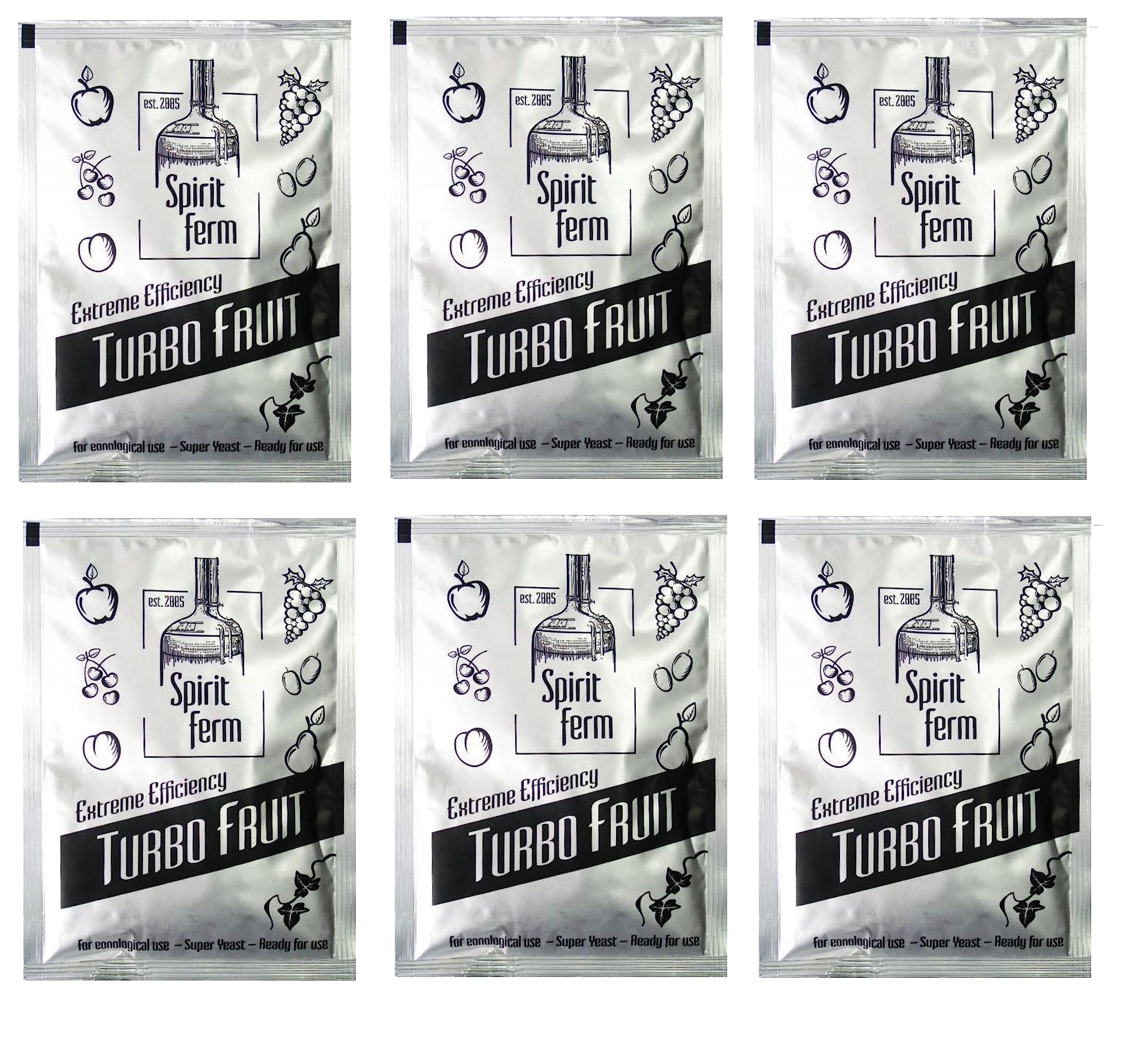 6 x Turbo Levure - Turbo Fruit 40g, Levure pour fermentation de fruits, Distillateurs Levure, Levure d'esprit