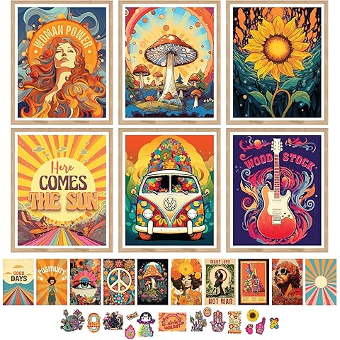 97 Decor Hippie Room Decor for Bedroom Aesthetic - Hippy Retro Room Decoration, Hippie Wall Decorations, Hippy Posters, Vintage 60s 70s Decoration Poster, Groovy Decorations Home, Boho Indie Trippy Dorm (8x10 Unframed)