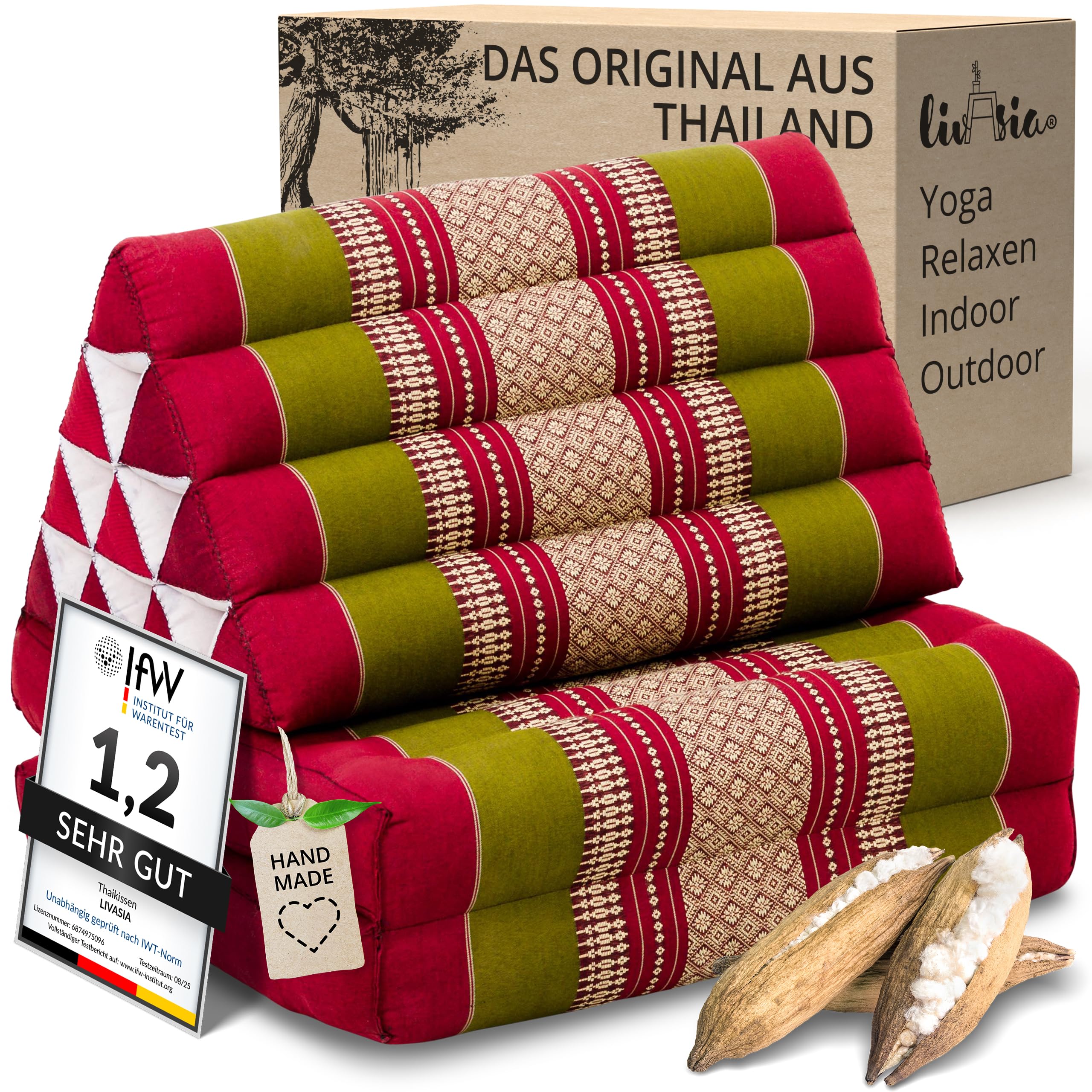 livasia Thaikissen-Set Dreieckskissen mit Kapok, 120x50x8 cm