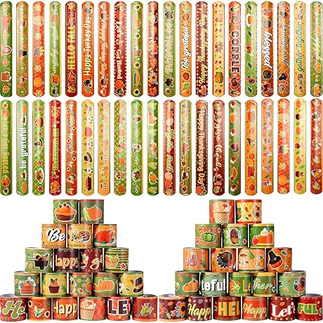 200 Pcs Thanksgiving Slap Bracelets for Kids, Maple Leaf Themed Fall Holiday Wristbands