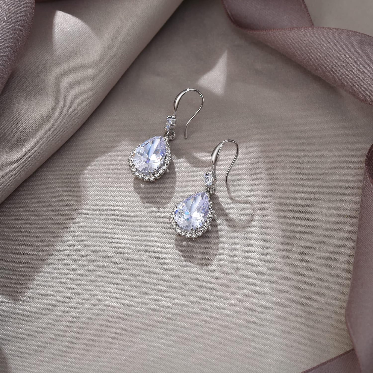 EVER FAITH Wedding Dangle Drop Earring for Bride, Elegant Birthstone Cubic Zirconia Teardrop Party Prom Round CZ Fish Hook Earrings for Women - Image 5