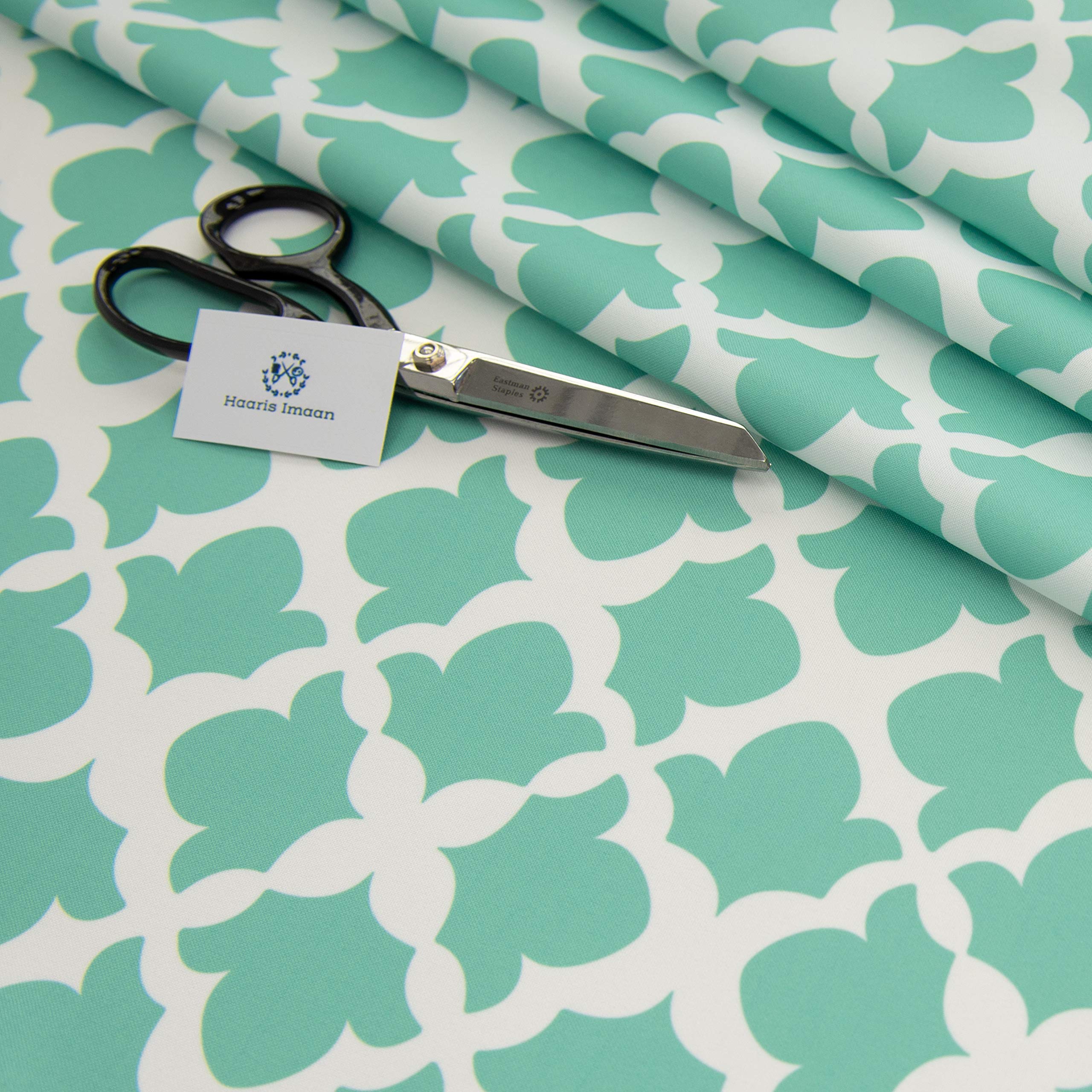 Haaris Imaan Arabesque Collection Printed Water Resistant Upholstery Fabric 1 Metre, Arabesque Green