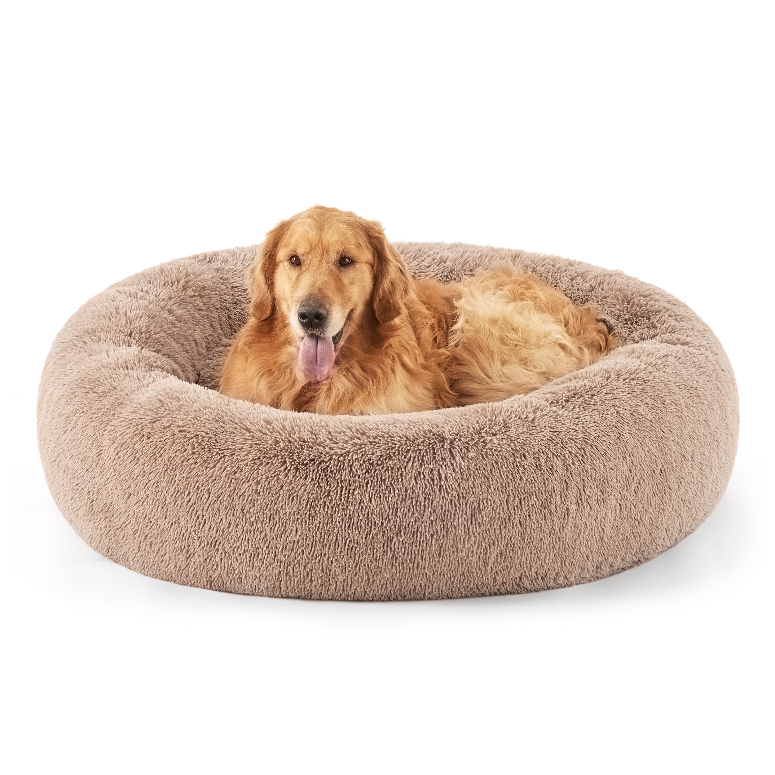 Bedsure Hundebett waschbar Flauschiges Hundebett - Ø 115 cm Donut Hundebett für große Hunde, plüsch Hundebett rund Kuschelbett, Kamel