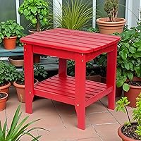 Vista 2 de Shine Company Long Island Mesa auxiliar rectangular de madera maciza, mesa auxiliar Adirondack para exteriores, color rojo chile