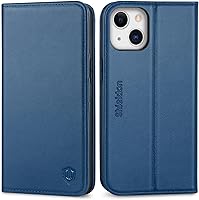 Vista 12 de SHIELDON Funda para iPhone 13, funda plegable de piel auténtica con función atril con bloqueo RFID, ranuras para tarjetas, funda magnética a prueba