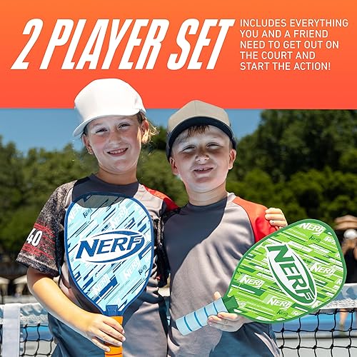 Miniatura 2 de NERF 2 Player Pickleball Paddle Set - Youth Pickleball Equipment Set - (2) Wooden Paddles with Foam Grips + (2) Outdoor Balls for Kids - Carry Bag