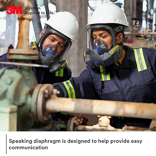 Miniatura 5 de 3M Respirador reutilizable Secure Click de cara completa con lente grande, diafragma de habla y control de sello de botón, FF-803, pintura, lijado,