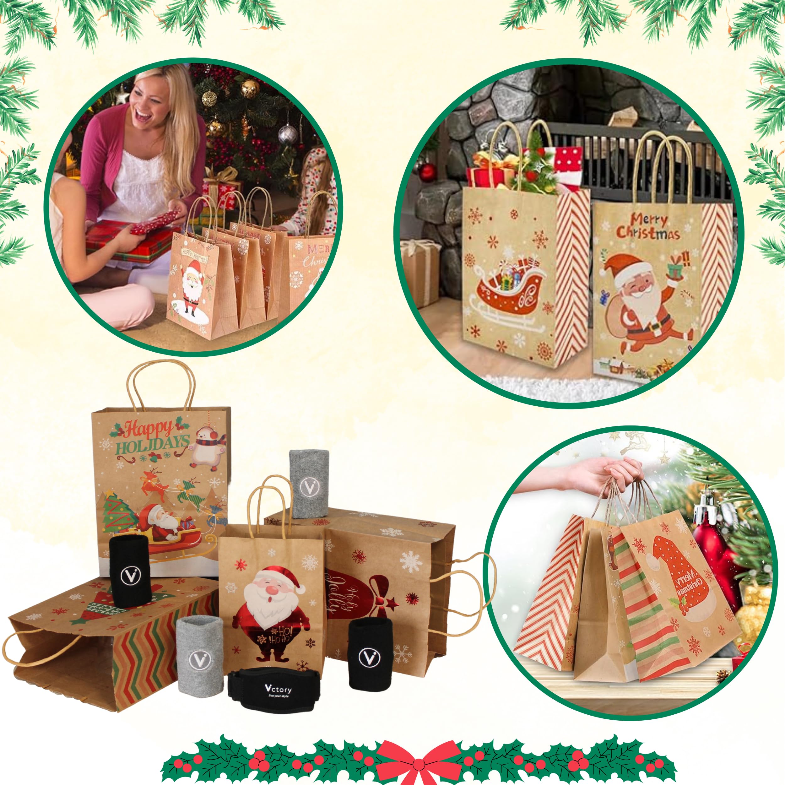 Victory - 14 Eleganti Sacchetti Regalo Natale in Carta Kraft Colorata