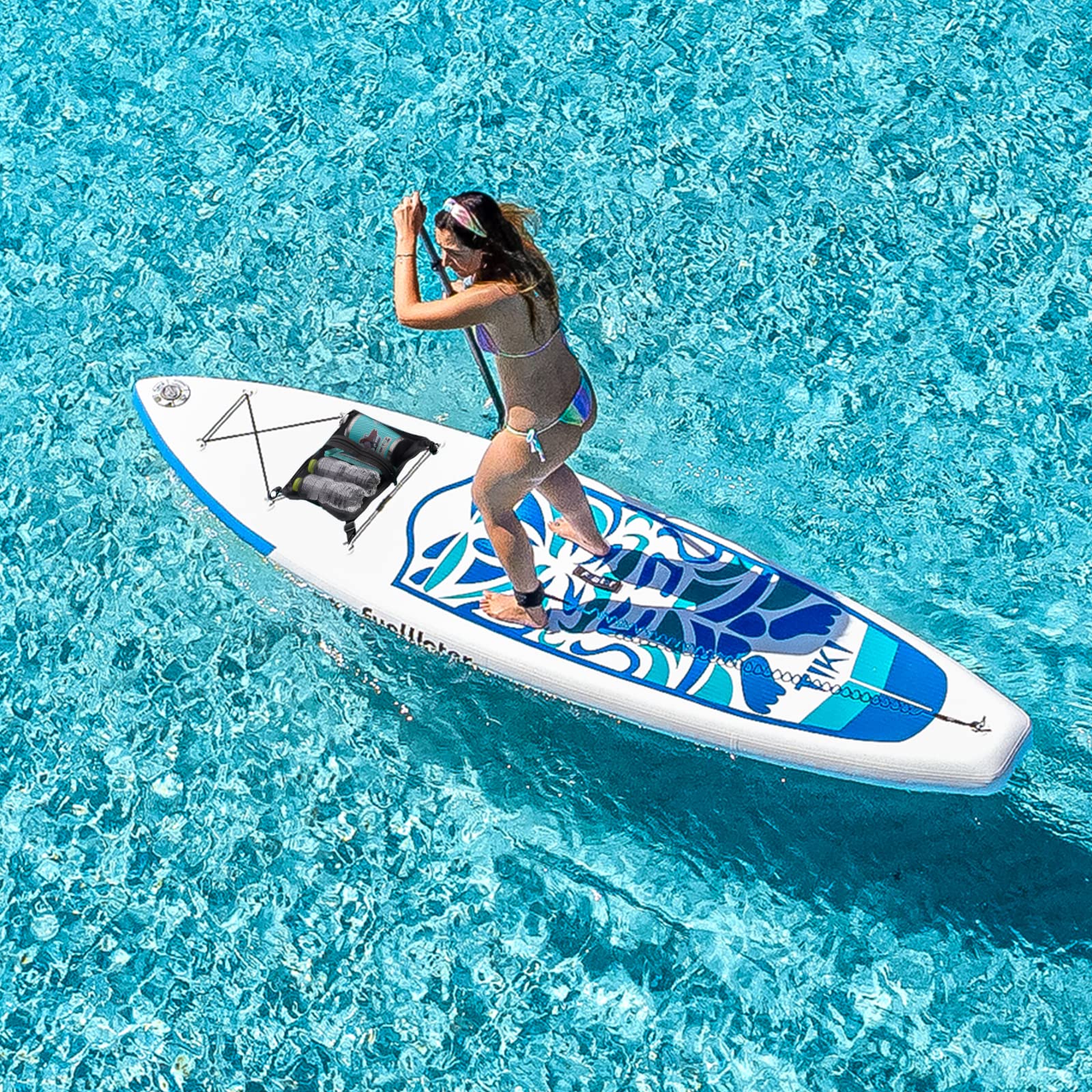 FunWater Paddle Board Deck Bag elastyczna struktura siatki, wysokiej jakości tkanina Oxford, dziergana torebka z zamkiem błyskawicznym, na deski surfingowe, deski wiosłowe, kajaki, rafting