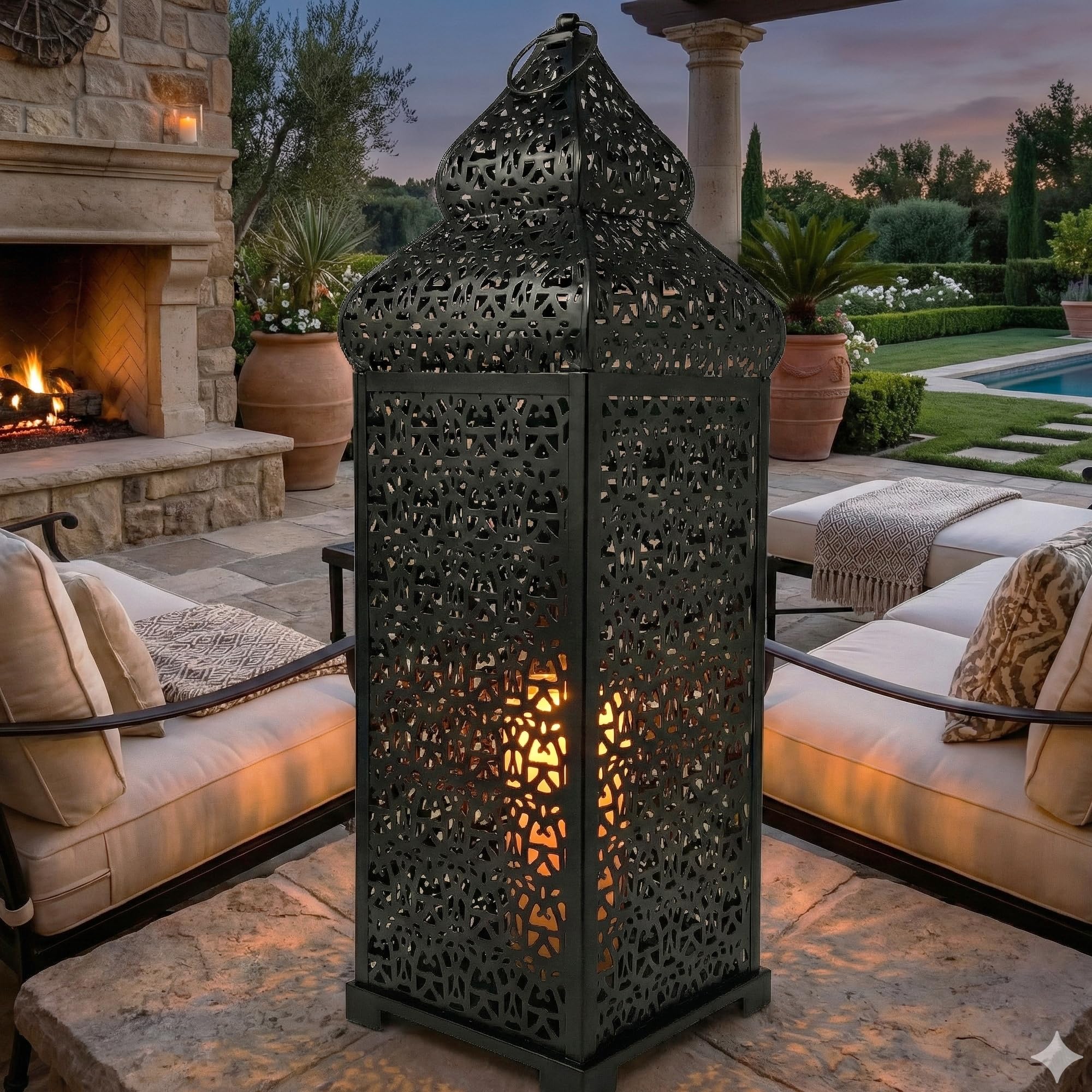 VELA LANTERNS Lanterne marocaine extra large de 56 cm pour décorations de Ramadan, à suspendre, terrasse ou porche, décoration d'intérieur - Noir