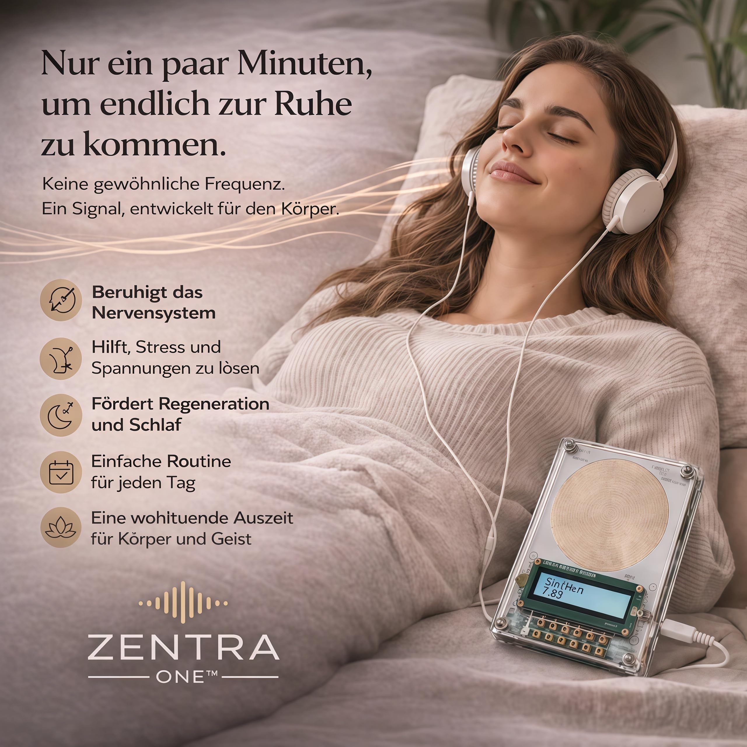 ZENTRA Premium-Gerät Schumann Resonanzgenerator, einstellbar mit Display und USB-Anschluss, Frequenzgenerator für Einschlafhilfe, Entspannung und Meditation, natürliche Raumharmonie