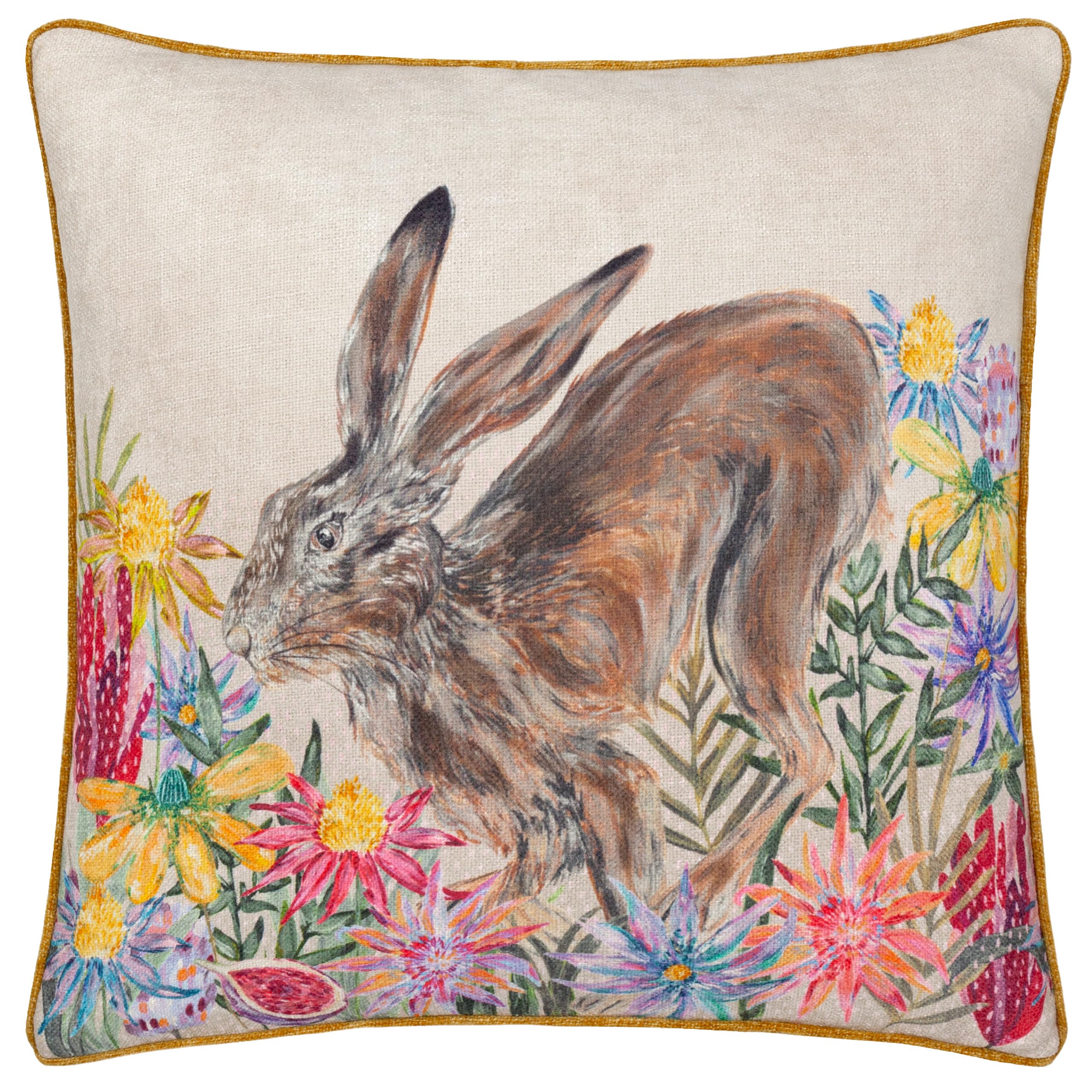 furn. Wylder Nature Country Wilds Blossom Hare Printed Cushion Cover - Multicolour - 45x45cm