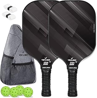 Pickleball Paddles, USAPA Approved Carbon Fiber Pickleball Paddles Set of 2 Includes 4 Pickleballs & 1 Bag, Lightweight Pi...